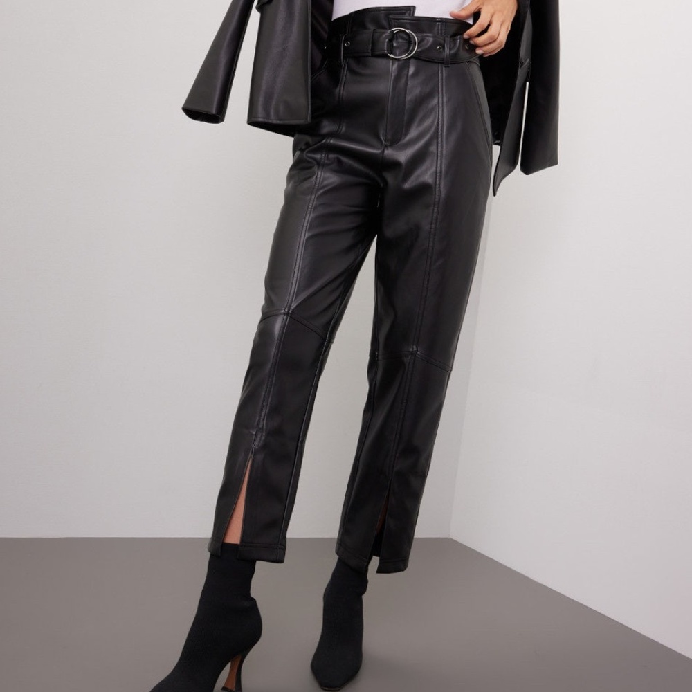 Marissa Webb x RTR Split Hem Pants in Black Faux Leather, 10